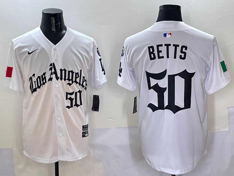 Men Los Angeles Dodgers #50 Betts White Five generations Joint Name 2025 Nike MLB Jersey style 5->los angeles dodgers->MLB Jersey